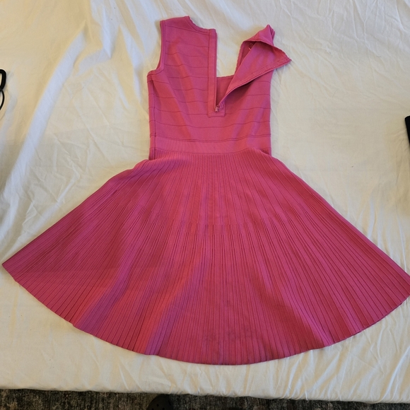 Pink Tartan | Hot Pink Fit & Flare Pleated Sleeveless Dress | Size S - Picture 8 of 10